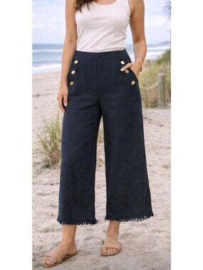 Prosecco Linen Blend Sailor Pants Cropped Raw Hem Casual Resort  Pockets Size 8